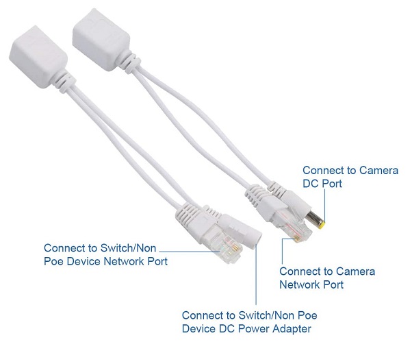 PSPINJ-01 - Passive PoE Injector & PoE Splitter Kit with 5.5x2.1 mm DC Power Adaptor Connector, White.