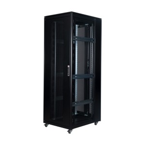LANDE - 824377 - LN-FS47U8010-BL-251-S - 47U DYNAmic Standard Server Cabinet, Vented Front Door Wardrobe Vented Rear, Removable Side Panels, Pagoda Style Roof With Brush Cable Entry, U Height Markings, Front Vertical Cable Managers with Hinged Snap Cover, Black, (W)800mm x (D)1000mm, Levelling Feet & Earth Kit.