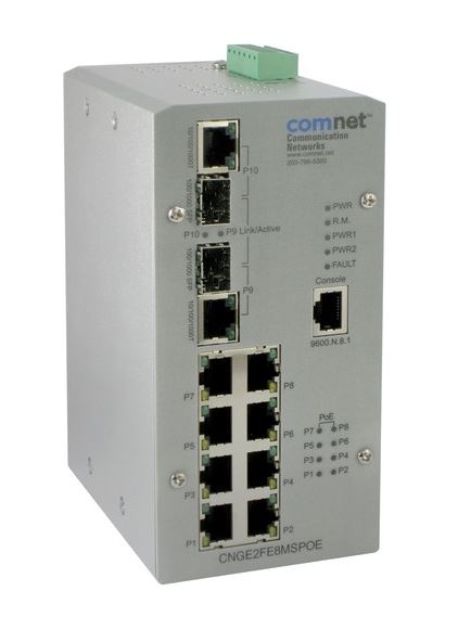 Comnet - CNGE2FE8MSPOE+ - Managed Ethernet Switch with (8) 10/100 BASE-TX + (2) 10/100/1000 BASE-TX/FX Combo Ports and Power over Ethernet (PoE+).