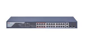 Hikvision - DS-3E0326P-E - 24 10/100Mbps RJ45 ports,2 1000M Combo Port, Provides upto 30 watts per PoE port, POE power budget 370W, L2, Unmanaged ,4 KV surge protection for PoE ports,8.8 Gbps switching capacity.