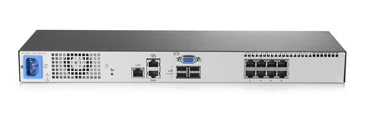 HP - AF651A - HPE 0x1x8 G3 KVM analog Console Switch with 8 ports in 1U rack mount.