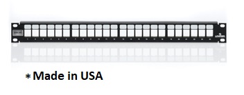 Leviton - 4S255-S24 - Atlas-X1™ PATCH PANEL 24-PORT Shielded 1U FLAT + BAR, QuickPort® EMPTY, USA.