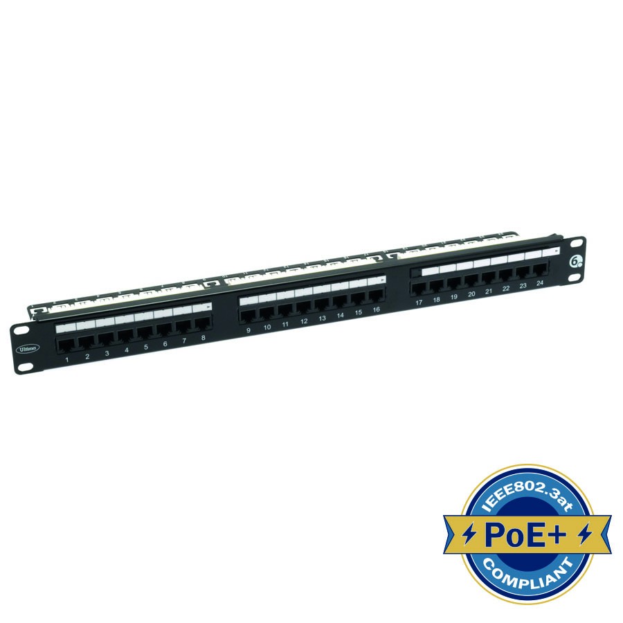 Ultima - 779333 - Patch Panel Cat6 UnShielded 24Port Rear Punch PCB Black (H)1U Size 19".