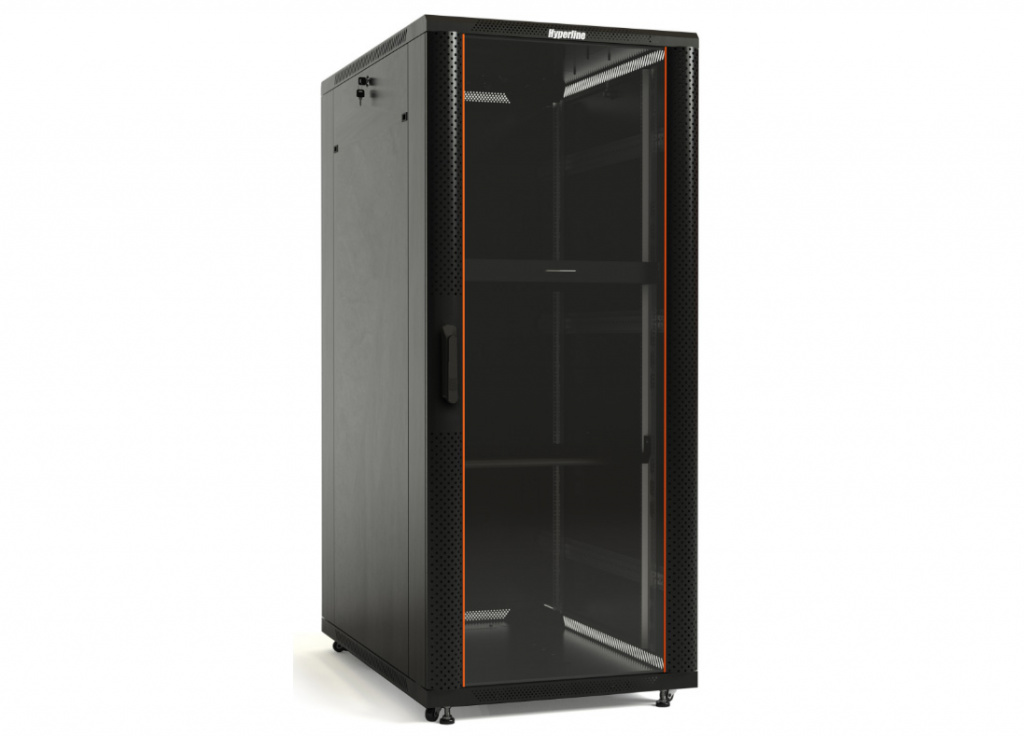 NetX - 149F278-10-XX - 27U 800x1000 UNIVERSAL LINE CABINET FSC-BLACK, FRONT GLASS/ PERFORATED METAL DOOR, REAR PERFORATED METAL DOOR, SIDE PANELS, 4WAY FAN - 1No, FIXED SHELF - 1No, VERTICAL CABLE MANAGER - 2Nos.