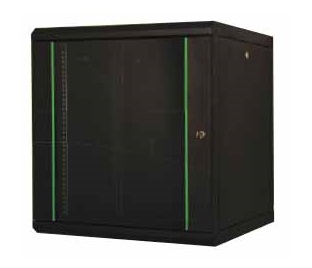 LANDE - 823005Q - LN-PR18U6060-BL - Proline 18U Wallmount Cabinet with Openable Side panels, Flat Pack Glass Front, (W)600mm x (D)600mm, Black.