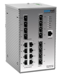 Comnet - CNGE20MS - 20-Port Managed Gigabit Switch, 8-Port RJ45 10/100/1000Base-TX + 12-Port SFP 100/1000Base-FX, Hardened Industrial.
