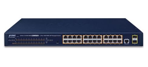 PLANET - GS-4210-24P2S - 24-Port 10/100/1000T 802.3at PoE + 2-Port 100/1000X SFP Managed Switch (PoE Power Budget 300 watts).