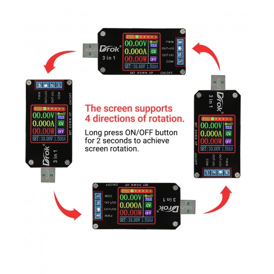 DROK - 200488 - Digital USB Buck Boost Voltage Regulator DC 3.5V-15V to 0.6V-30V 2A 15W Power Supply Module.