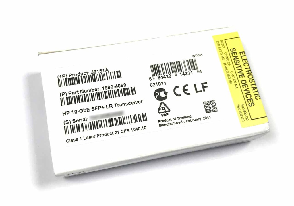 HP - J9151A - HPE X132 10G SFP+ LC LR Transceiver 10GbE supports 10Gbase-LR, SM (Single Mode) wave length 1310nm, Distance upto 10km, LC duplex "full only".