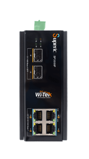 Wireless-Tek - SP3006F - Fiber Uplink Unmanaged Industrial 4-Port POE Switch, 4GE POE + 2SFP Fiber Uplink, Buffer reaches 4Mbit, Port 1-4 Support 802.3af/at 30W PoE, Smart DIP Switch: VLAN/Extend/QoS/PoE Watchdog mode, Industrial Level 4 protection (ESD,RS,EFT,CS), -40 to 75 C working temperature, 6kV Surge Immunity, Support redundant DC 44~57V power input, Support DIN-RAIL mounted.