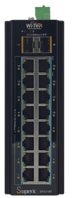 Wireless-Tek - SP3018F - Unmanaged Industrial PoE Switch with 16Port PoE, 16GE+2SFP Fiber Ports, Port 1-16 Support 802.3af/at 30W PoE, Smart DIP Switch: VLAN/Extend/QoS/PoE Watchdog mode Industrial Level 4 protection (ESD,RS,EFT,CS), -40 to 75 C working temperature, 6kV Surge Immunity, redundant DC 44~57V,  Support DIN-RAIL mounted. (5-Year Manufacturer Warranty).