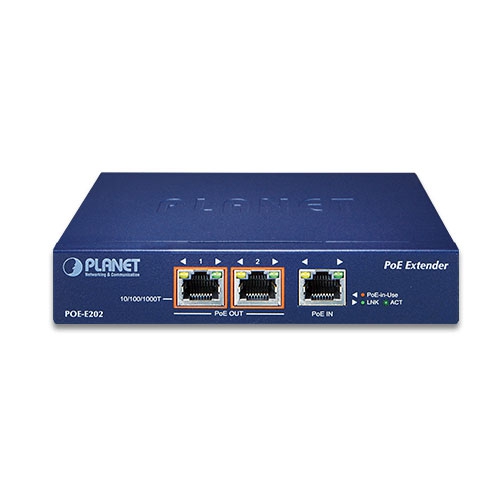 PLANET - POE-E202 - PoE Extender 1-Port Gigabit 802.3at PoE+ to 2-Port 802.3af/at.