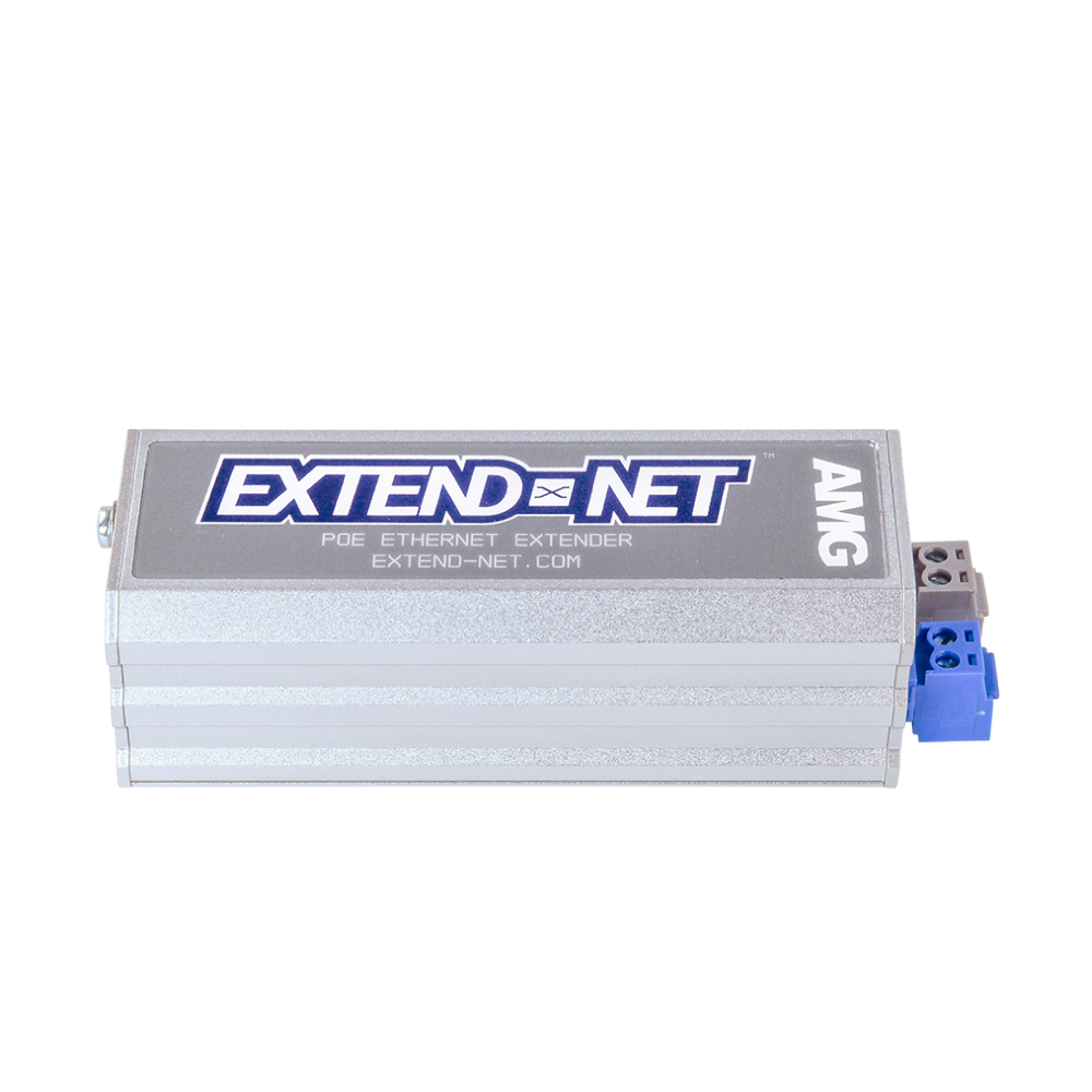 AMG - AMG160-1F-1ET - Industrial 1 Port Ethernet Extender Over Twisted Pair, 1 x 10/100Base-T(x) RJ45 Port, 1 x Extend-Net™ Screw Terminal Port, Supports 802.3at 30W PoE Pass-Through, DIN Rail / Wall Mount, -40°C to +75°C, 24-56VDC Power Input.
