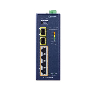 Planet - IGS624HPT - Industrial Switch 4-Port 10/100/1000T 802.3at PoE + 2-Port 100/1000/2500X DIN-Rail Wall Mount.