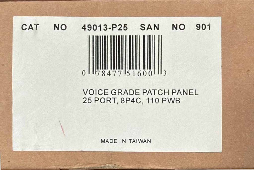 Leviton - 49013-P25 - Voice Patch Panel 25-Port 1RU, 8P4C 110-Style PWB, Loaded, Black.