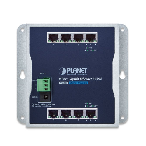 Planet - WGS-803 - Industrial 8-Port Gigabit Switch, Wall-mount & DIN-rail, IP30 (-10 ~ 60C).