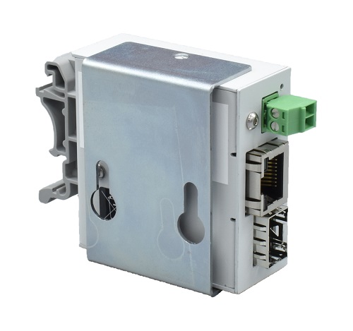 AMG - AMG9HMEC-1GH-1S-P30 - Mini Industrial Media Converter 1-Port RJ45 PoE+ 10/100/1000BaseTx 802.3at 30Watt, 1-Port SFP 1000BaseFx, DIN Rail & Wall Mount, (-40° to +75°c), 48-56Vdc Power Input. *PSU & SFP Not Included