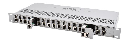 AMG - AMG2036-RP-AA - Industrial Blade Rack Chassis for AMG260B Units, 18 Slots, 1U 19" Rack Mount, (-30 to +75°c), Dual PSU 12Vdc 114Watt Integrated PSUs 85-264 VAC.