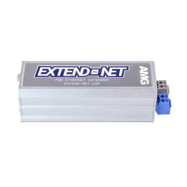 AMG - AMG160-1F-1ET - Industrial 1 Port Ethernet Extender Over Twisted Pair, 1 x 10/100Base-T(x) RJ45 Port, 1 x Extend-Net™ Screw Terminal Port, Supports 802.3at 30W PoE Pass-Through, DIN Rail / Wall Mount, -40°C to +75°C, 24-56VDC Power Input.