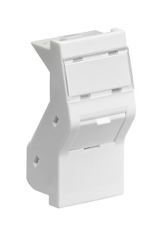 Leviton (Brand-Rex) - MMCANG0623 - Bezel Adapter UK STYLE 25x50mm Angled Keystone, Shutter, White.