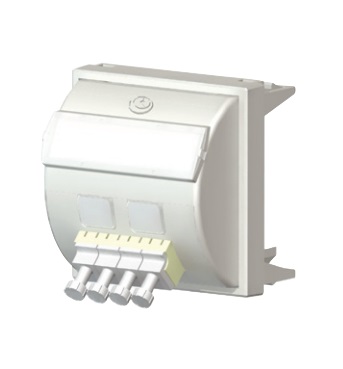 Leviton (Brand-Rex) - FPCANGL4SM3UK - FO Faceplate Module 50 x 50mm Loaded w/ 1 LC Quad (4 Fiber) SM/MM, White.