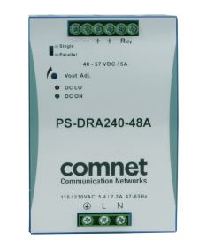 Comnet - PS-DRA240-48A - Power Supply 48VDC 240Watt (5A) DIN-Rail High Temp (-40⁰C ~ +71⁰C, -40⁰C Start-Up), Screw Terminals.