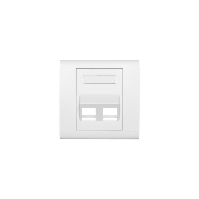 Leviton - BL186-A2W - Faceplate Wallplate Dual 2-Port 86x86mm, Angled w/ ID Window, White, empty.