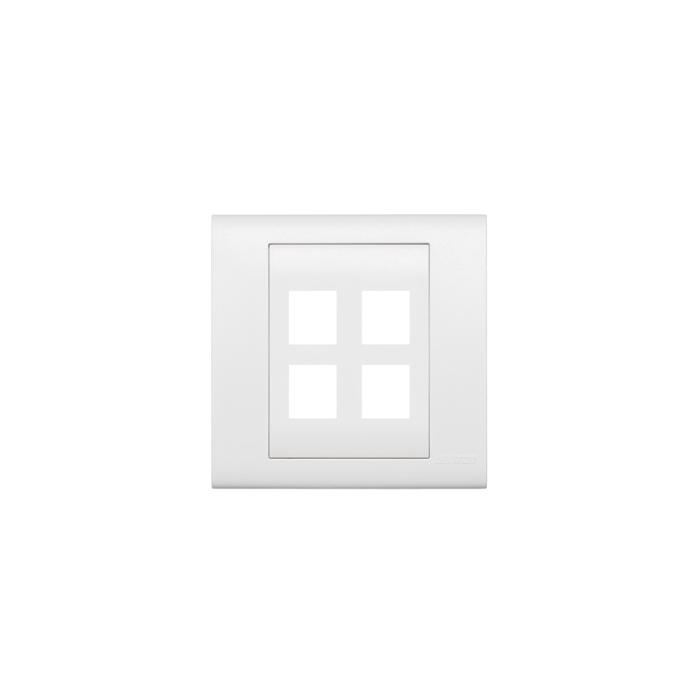 Leviton - BL186-P4W - Faceplate Wallplate Quad 4-Port 86x86mm, Flat w/ ID Window, White, empty.
