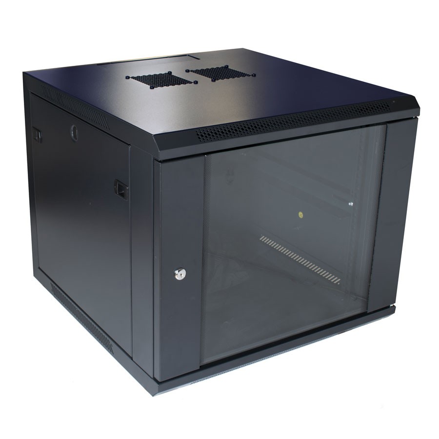 Ultima -787457 - Wall mount Cabinet with adjustable 19" profiles and lockable glass front door, Black, (H) 6U x (W) 600mm x (D) 600mm, Weight 21.82Kg.