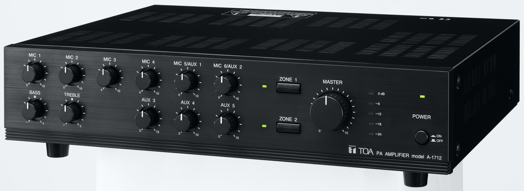 TOA - A-1712 - POWER MIXER AMPLIFIER 120W RMS, 6 x MIC, 3 x AUX.