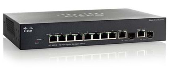 CISCO - SG350-10P-K9-UK - 10-Port L3 Gigabit PoE Managed Switch, 8 x 10/100/1000 (PoE+) + 2 x Combo (Gigabit / SFP), 62 Watt.