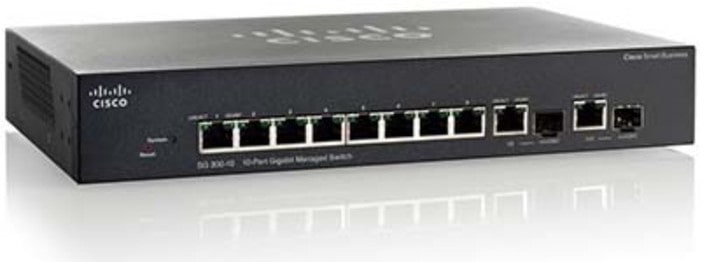 CISCO - SG350-10P-K9-UK - 10-Port L3 Gigabit PoE Managed Switch, 8 x 10/100/1000 (PoE+) + 2 x Combo (Gigabit / SFP), 62 Watt.