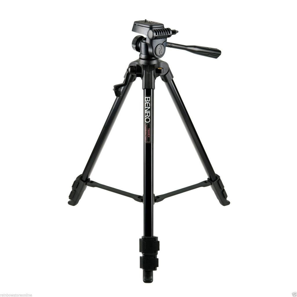 BENRO - T600EX - 3-Way Head Aluminium Tripod, Lightweight (Black), Video Tilt head, Max Load 3 kg, Height (55~144) cm.