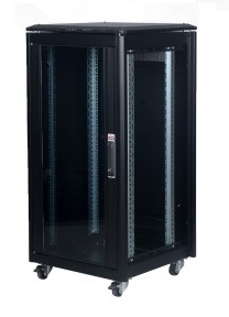 LANDE - 824244Q - LN-FS26U6060-BL-121 - 26U DYNAmic Data Cabinet Glass Front Door Steel Rear Door Removable Side Panels Pagoda Style Roof U Height Markings Levelling Feet, Black, (W)600mm x (D)600mm.