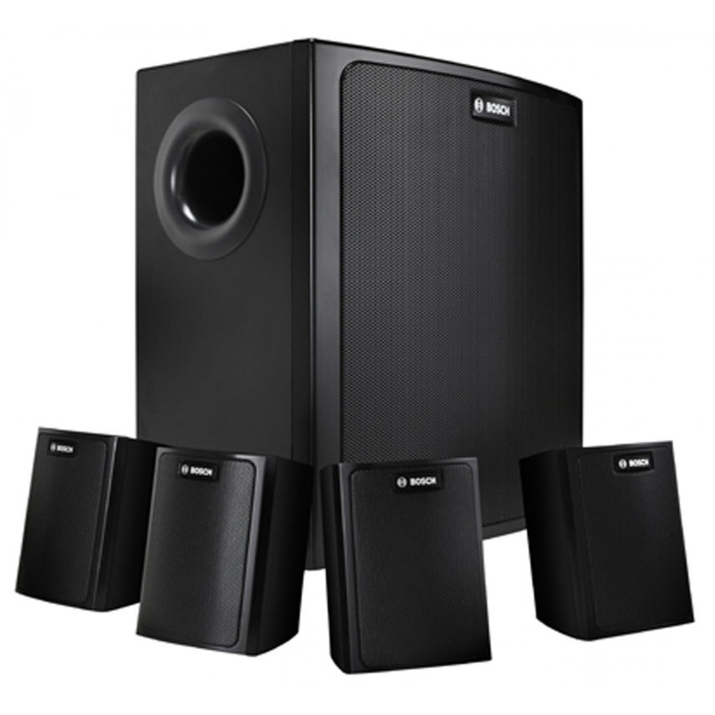 Bosch - LB6-100S-D - Compact Sound Speaker System, high performance 8-inch subwoofer module included four (4nos) 2-inch satellite speakers. Black Color. Supports crossover network and either 4/8 ohm or 70/100v signal connections.