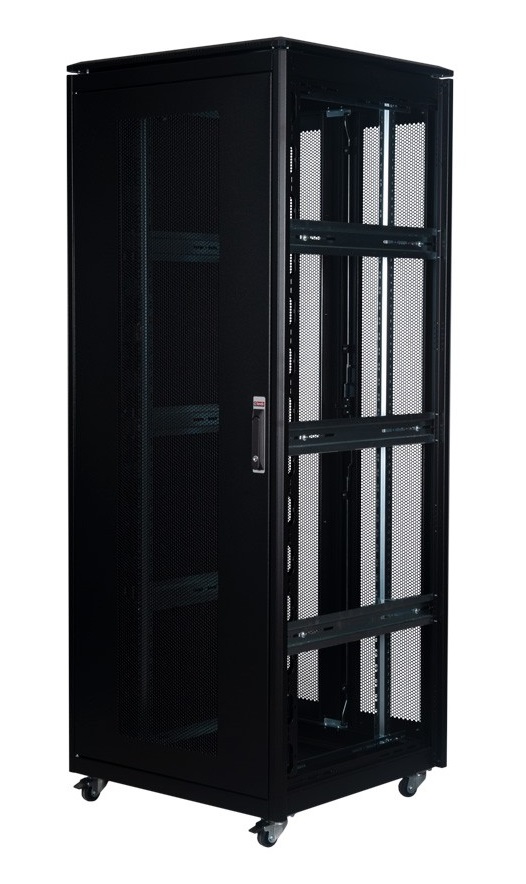 LANDE - 824375 - LN-FS42U8080-BL-251-S - 42U DYNAmic Standard Server Cabinet, Vented Front Door Wardrobe Vented Rear, Removable Side Panels, Pagoda Style Roof With Brush Cable Entry, U Height Markings, Front Vertical Cable Managers with Hinged Snap Cover, Black, (W)800mm x (D)800mm, Levelling Feet & Earth Kit.