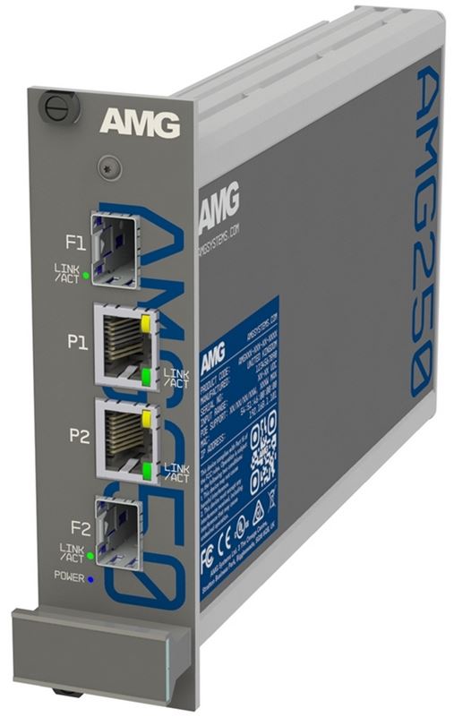 AMG - AMG250R-2G-2S - Industrial Media Converter 2-Channel Multirate 2-Port RJ45 10/100/1000Base-Tx, 2-Port SFP 100/1000Base-Fx, DIN Rail & Panel Mount, (-40° to +75°c), 10-36Vdc Power Input. *SFPs Not included