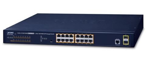PLANET - GS-4210-16P2S - 16-Port Gigabit Ethernet Managed Switch, Rackmount, Layer2, 16-Port 10/100/1000T 802.3at PoE ports + 2-Port 100/1000X SFP Ports.