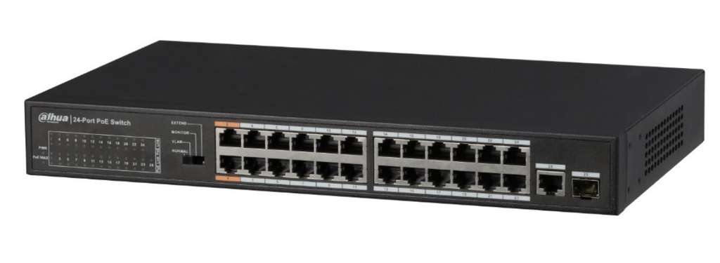 Dahua - DH-PFS3125-24ET-190 - 24Port FE PoE+ 1-Port Gigabit Combo PoE Switch, 190W PoE Budget.