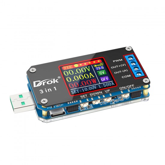 DROK - 200488 - Digital USB Buck Boost Voltage Regulator DC 3.5V-15V to 0.6V-30V 2A 15W Power Supply Module.