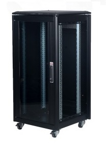 LANDE - 824332Q - LN-FS26U8080-BL-121 - 26U DYNAmic Data Cabinet Double Opening Glass Front Door Steel Rear Door Removable Side Panels Pagoda Style Roof With Brush Cable Entry U Height Markings Levelling Feet, Black, (W)800mm x (D)800mm.