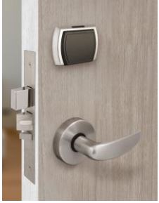 SAFLOK Quantum 4 RFID Door Locks, B.L.E Mobile Key enabled, Mifare reader, RFID Wake-up, Privacy Function, Audit Trail : Up to 4000 Events, AA alkaline Batteries last up to 2 years, Bluetooth Antenna, Mortise &amp; Cylinder included, Colour : Black Front and Back Trim, Short Lever Handle, Satin Chrome - Zinc Alloy.