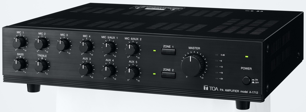 TOA - A-1712*Used - POWER MIXER AMPLIFIER 120W RMS, 6 x MIC, 3 x AUX.