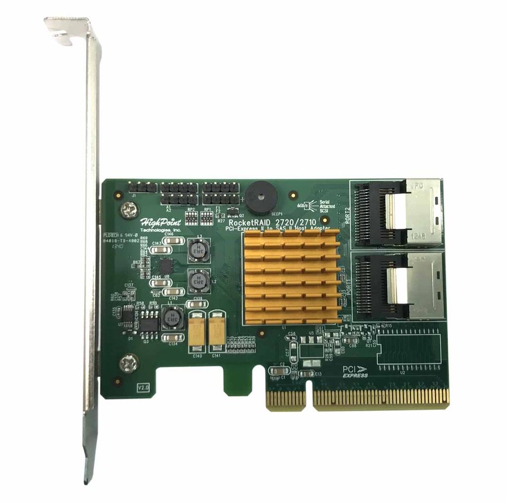 HighPoint - RR2720SGL *Used - RocketRAID 2720/2710 8x Ports Controller PCIe® 2.0 x8, 6Gb/s (SAS/SATA) supports Raid (0,1,5,6,10,50 & JBOD), 2x Ports SFF-8087 Mini-SAS.