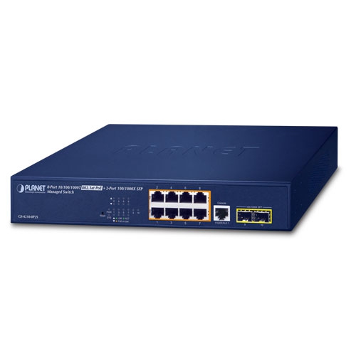 PLANET - GS-4210-8P2S - 8-Port 10/100/1000T 802.3at/af PoE+, 2-Port 100/1000X SFP Managed Switch, Rackmount.