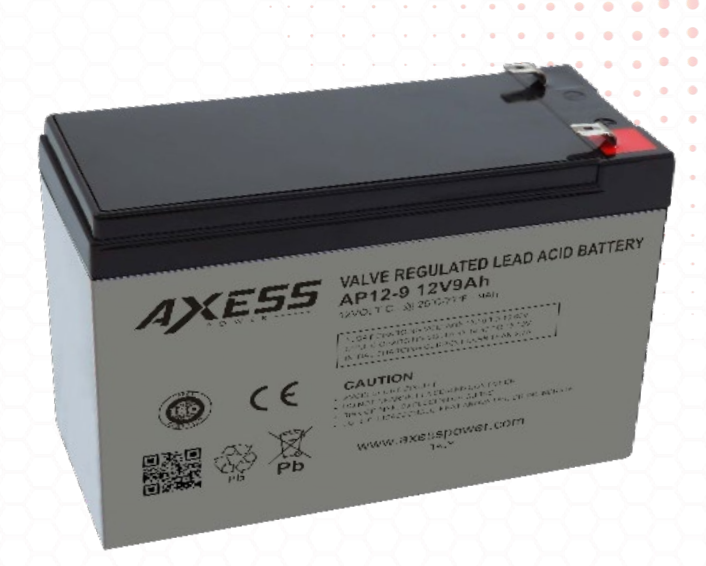 AXESS - AP12-9 12V 9Ah - AXESS Power Advanced SMF Sealed Maintenance Free, Valve Regulated Lead Acid VRLA battery, Capacity 9Ah, Voltage 12Vdc, Rated Capacity at 10Hr (Ah) at 25C. (MOI Approved & UL Certified, 1-Year Standard Warranty, COO : ITALY).