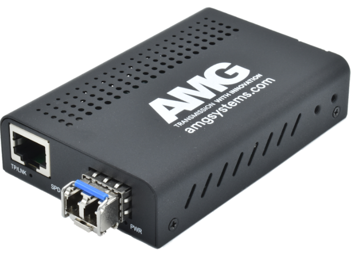 AMG - AMG210M-1G-1SS2 - Commercial Media Converter, 1 x 10/100/1000Base-T(x) RJ45 Port, 1 x 1000Base-Fx Port, Singlemode, 2 Fibres, 1310nm, LC Connectors, Multirate Support, Mini, 0⁰C to +50⁰C, EU, US or UK Type Power Supply Included*.