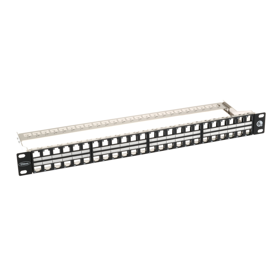Ultima - 797434 - Patch Panel Unloaded Cat6A Shielded 48-Port Keystone Jacks With Rear Cable Management Black (H)1U x (W)19"