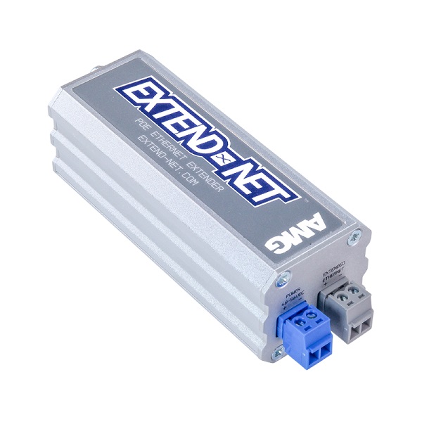 AMG - AMG160-1F-1ET - Industrial 1-Port Ethernet Extender Over UTP 1-Port RJ45 10/100Base-Tx, 1-Port Extend-Net™ Screw Terminal PoE 802.3at 30W Pass-Through, DIN-Rail & Wall Mount, (-40° to +75°c), 24-56VDC Power Input.