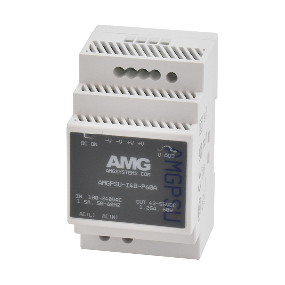 AMG - AMGPSU-I48-P60A - Industrial Power Supply 52 VDC, 60W (1.15A), DIN-Rail Mounting, -25°C to +70°C (Adjustable 43-55 VDC).